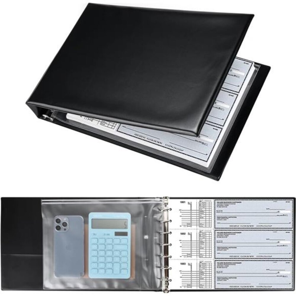 7 Ring Business Check Book Binder, 600 Checks Capacity for 9" x 13" Sheets, PU